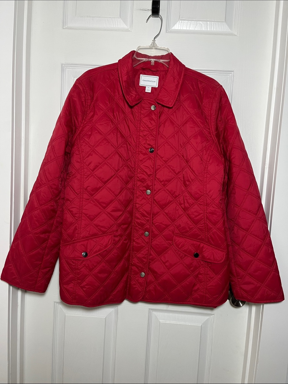 Charter Club Diamond-Quilted Red Zip and Snap-Front Jacket